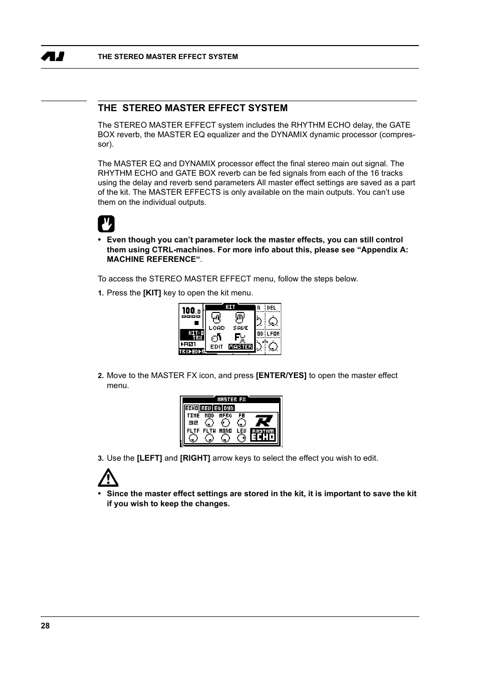 The stereo master effect system, The stereo master effect system -28 | Elektron Machinedrum User Manual | Page 36 / 126
