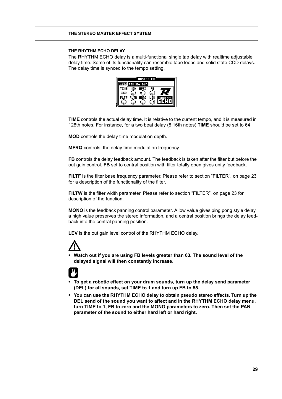 The rhythm echo delay, The rhythm echo delay -29 | Elektron Machinedrum User Manual | Page 37 / 126