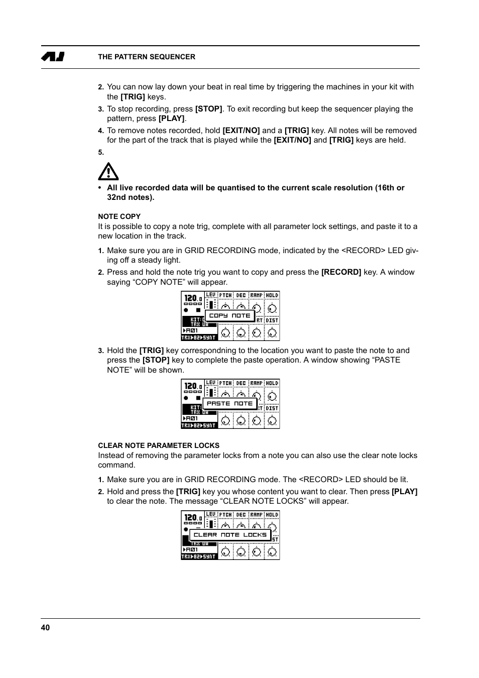 Note copy, Clear note parameter locks, Note copy -40 clear note parameter locks -40 | Elektron Machinedrum User Manual | Page 48 / 126