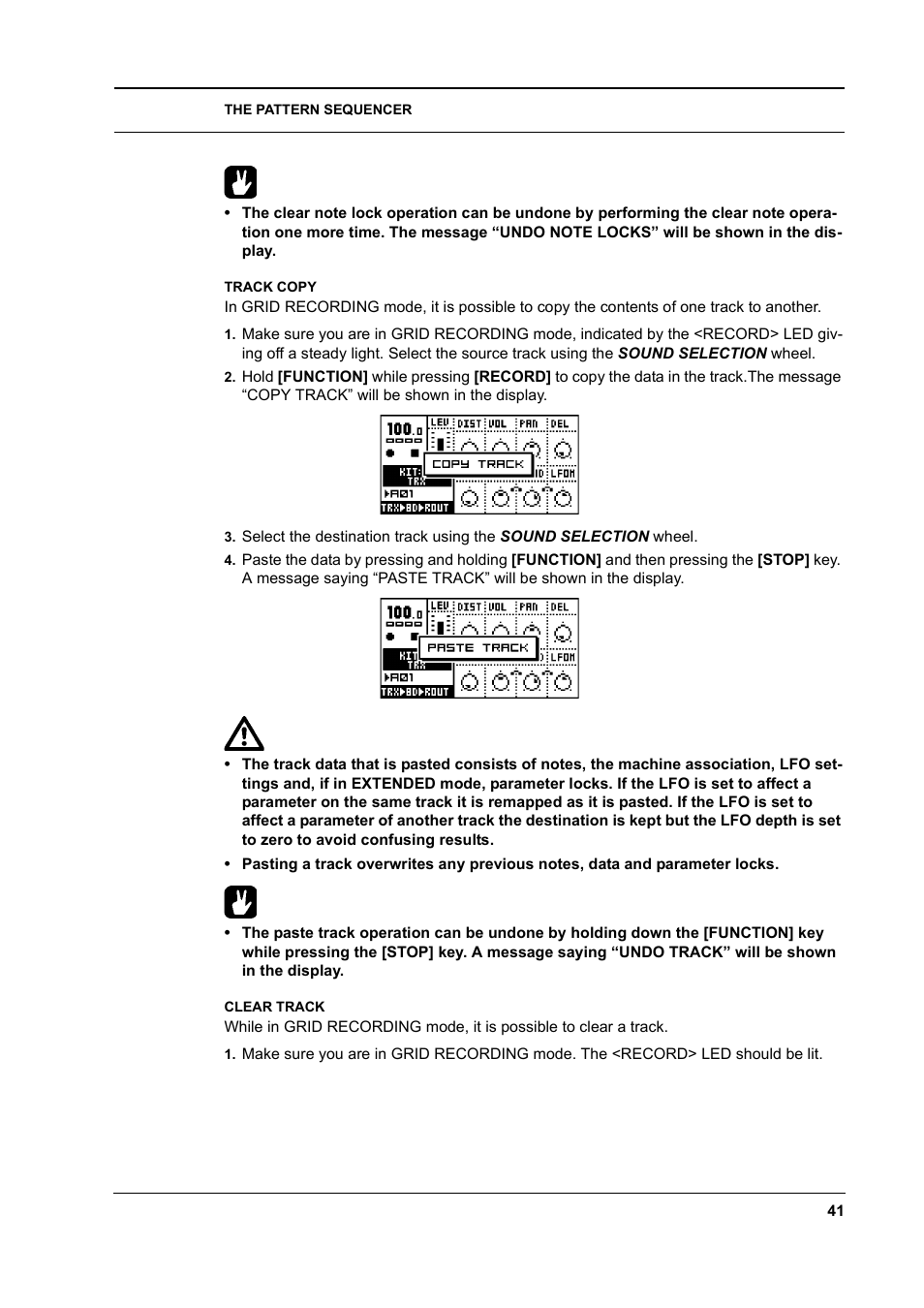Track copy, Clear track, Track copy -41 clear track -41 | Elektron Machinedrum User Manual | Page 49 / 126