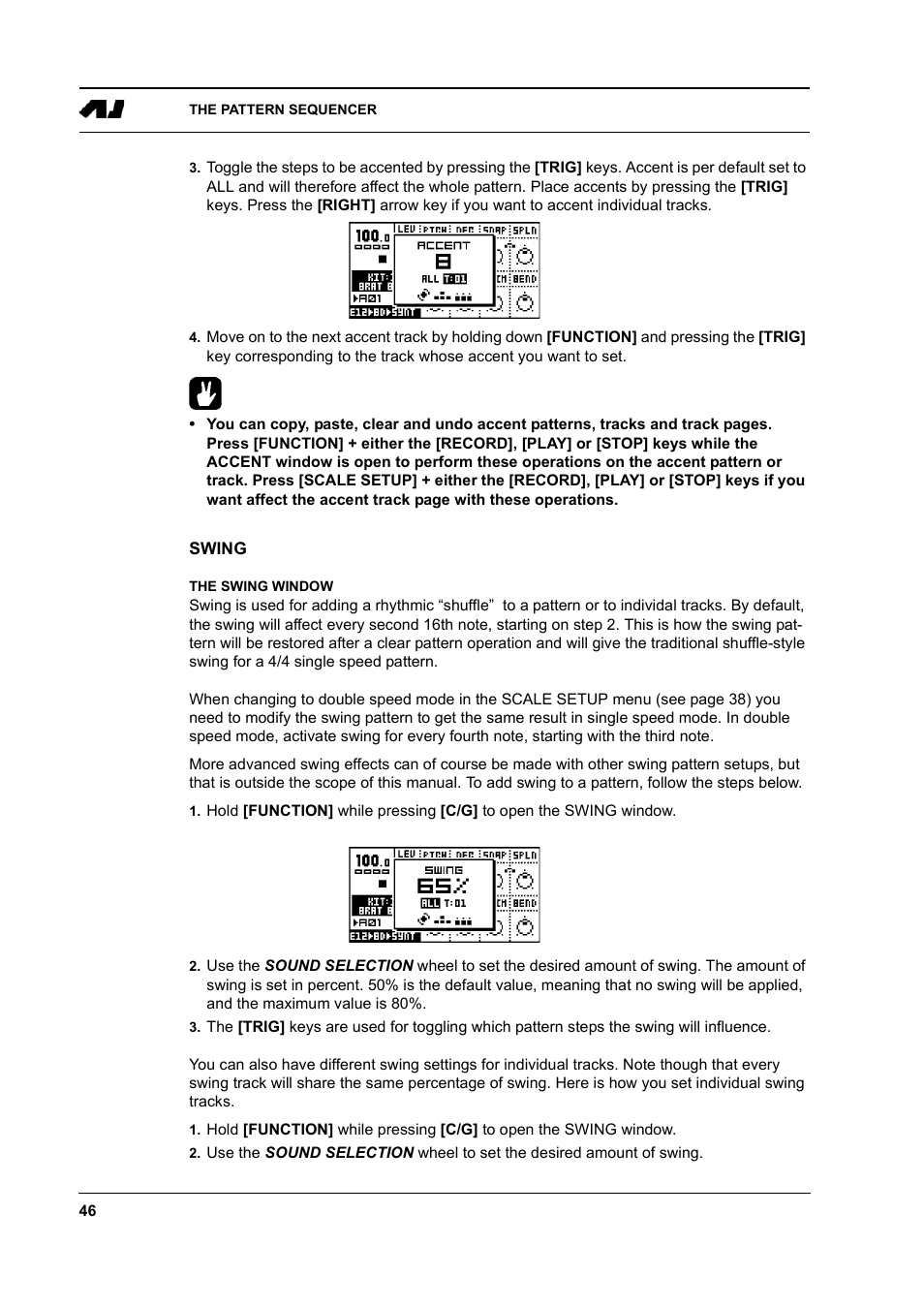 Swing, The swing window, Swing -46 | The swing window -46 | Elektron Machinedrum User Manual | Page 54 / 126