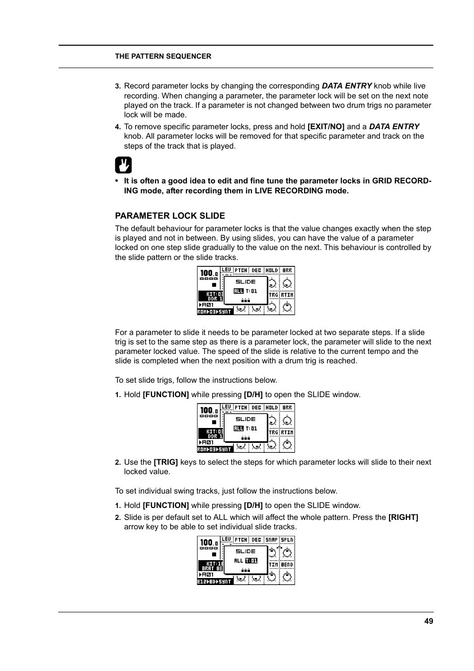 Parameter lock slide, Parameter lock slide -49 | Elektron Machinedrum User Manual | Page 57 / 126