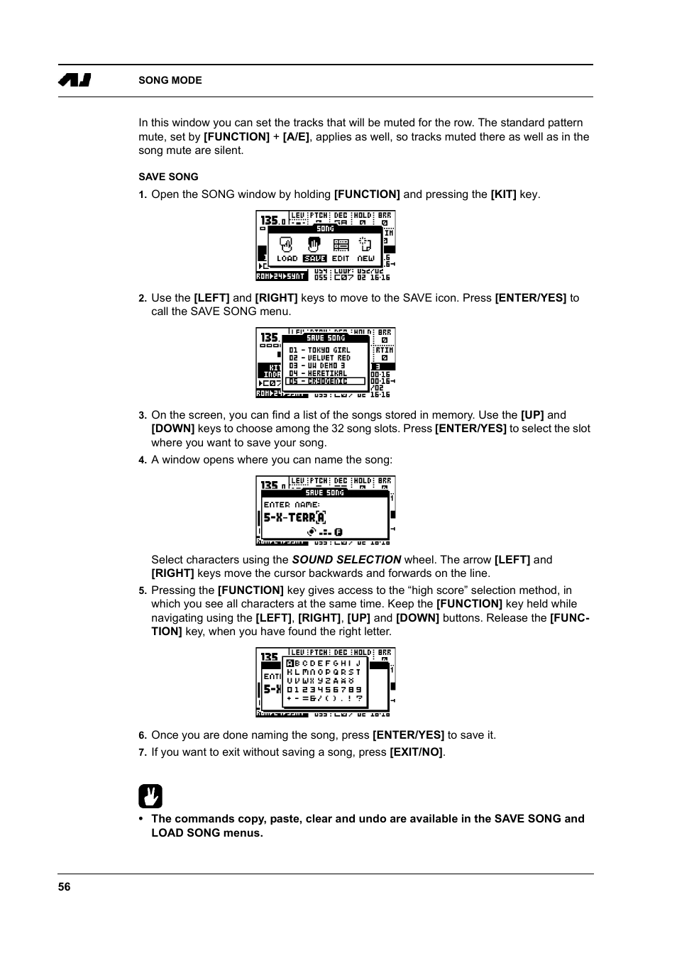 Save song, Save song -56 | Elektron Machinedrum User Manual | Page 64 / 126