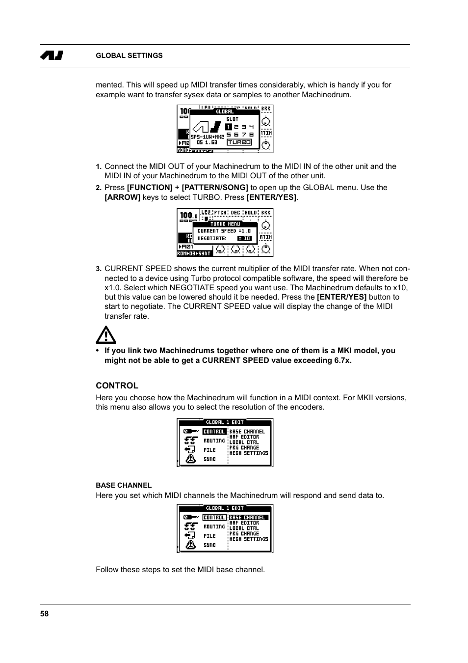 Control, Base channel, Control -58 | Base channel -58 | Elektron Machinedrum User Manual | Page 66 / 126