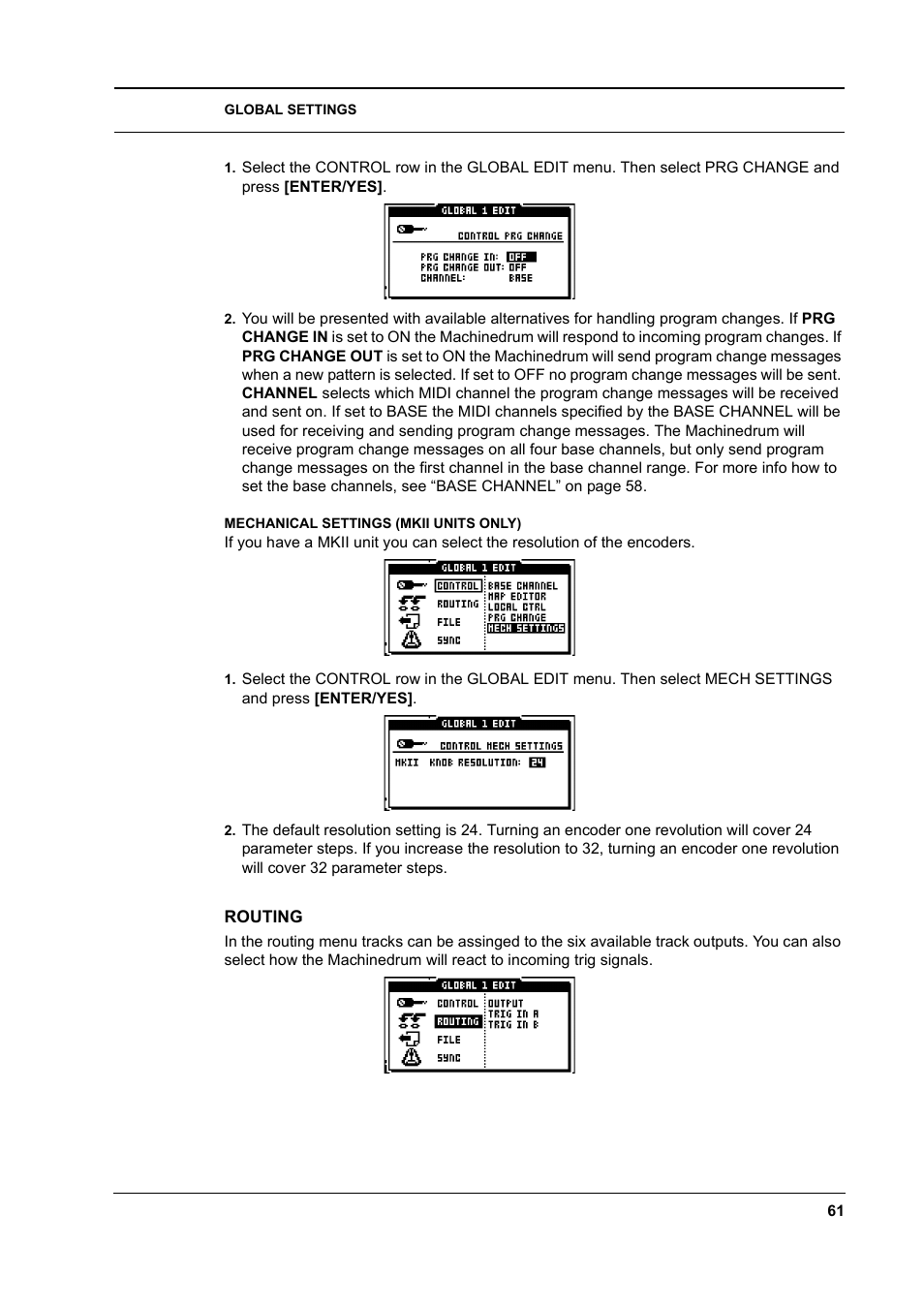 Mechanical settings (mkii units only), Routing, Mechanical settings (mkii units only) -61 | Routing -61 | Elektron Machinedrum User Manual | Page 69 / 126