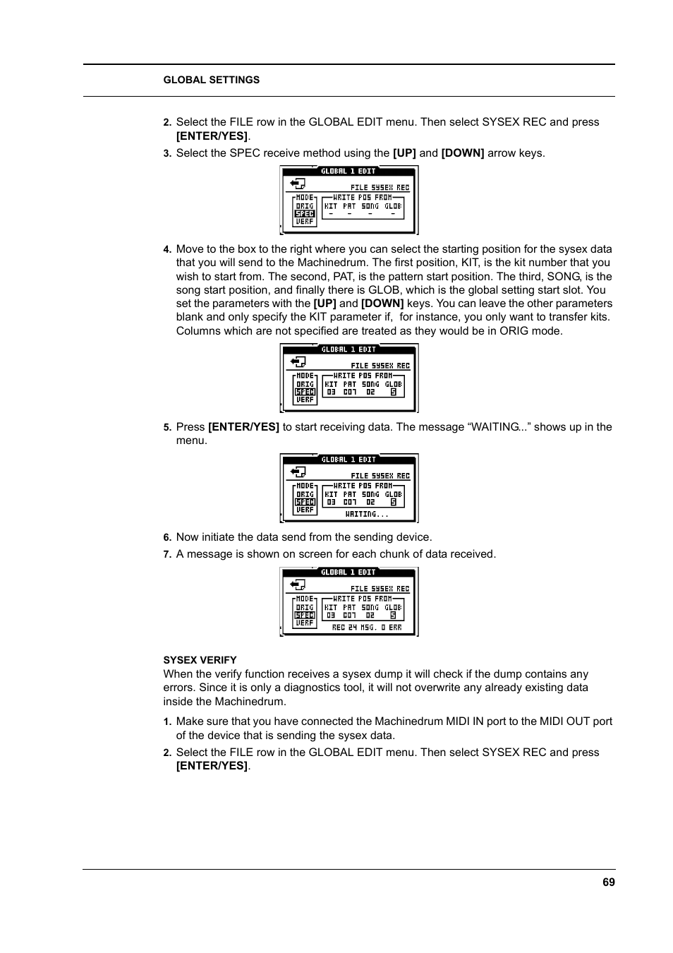 Sysex verify, Sysex verify -69 | Elektron Machinedrum User Manual | Page 77 / 126