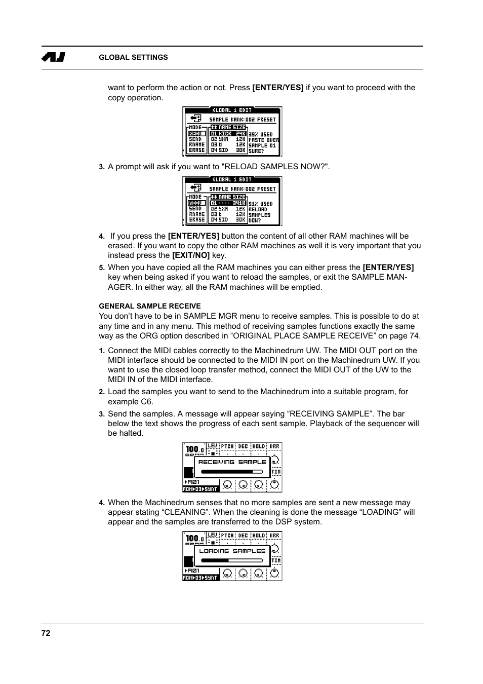 General sample receive, General sample receive -72 | Elektron Machinedrum User Manual | Page 80 / 126