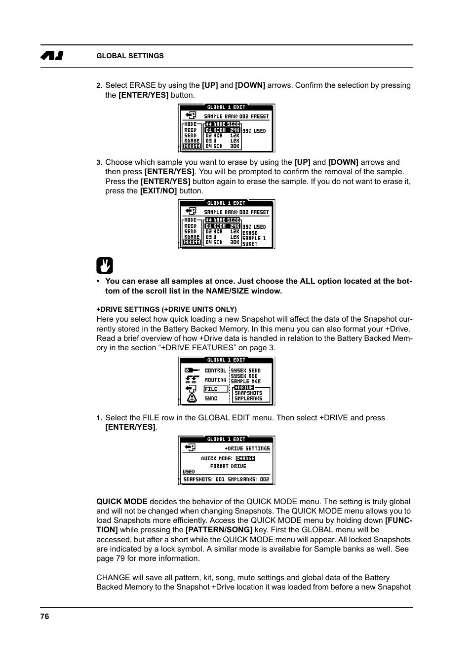 Drive settings (+drive units only), Drive settings (+drive units only) -76 | Elektron Machinedrum User Manual | Page 84 / 126