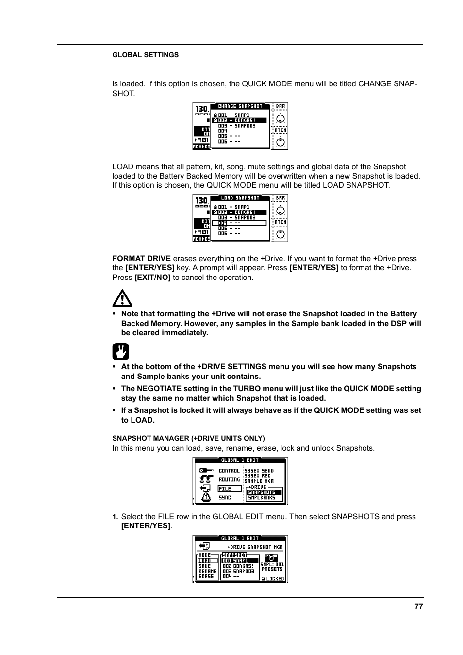 Snapshot manager (+drive units only), Snapshot manager (+drive units only) -77 | Elektron Machinedrum User Manual | Page 85 / 126