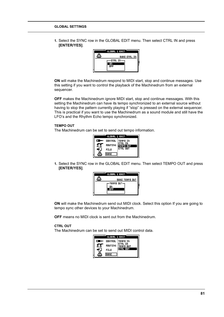 Tempo out, Ctrl out, Tempo out -81 ctrl out -82 | Elektron Machinedrum User Manual | Page 89 / 126