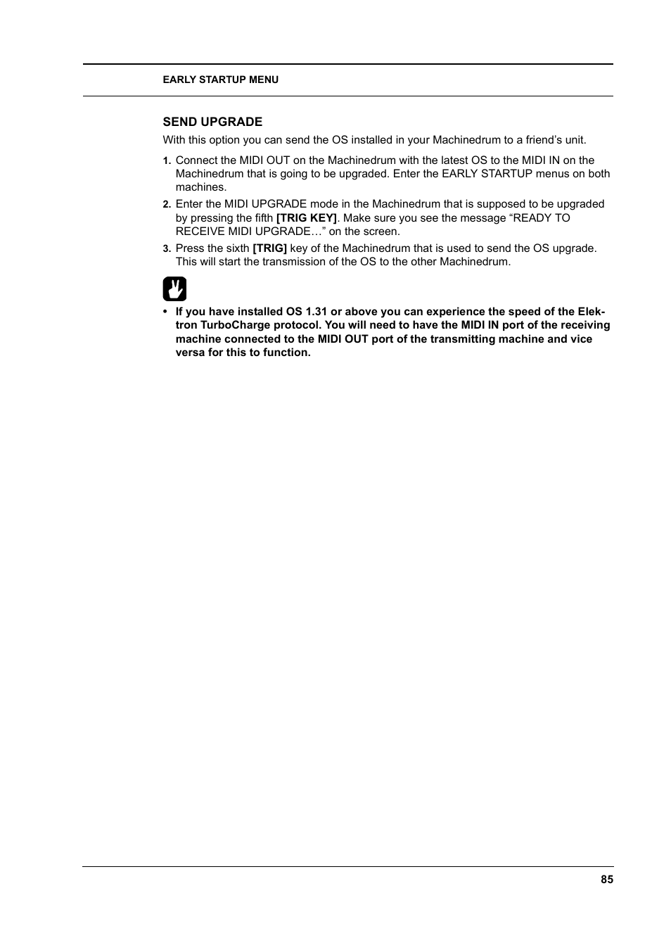 Send upgrade, Send upgrade -85 | Elektron Machinedrum User Manual | Page 93 / 126