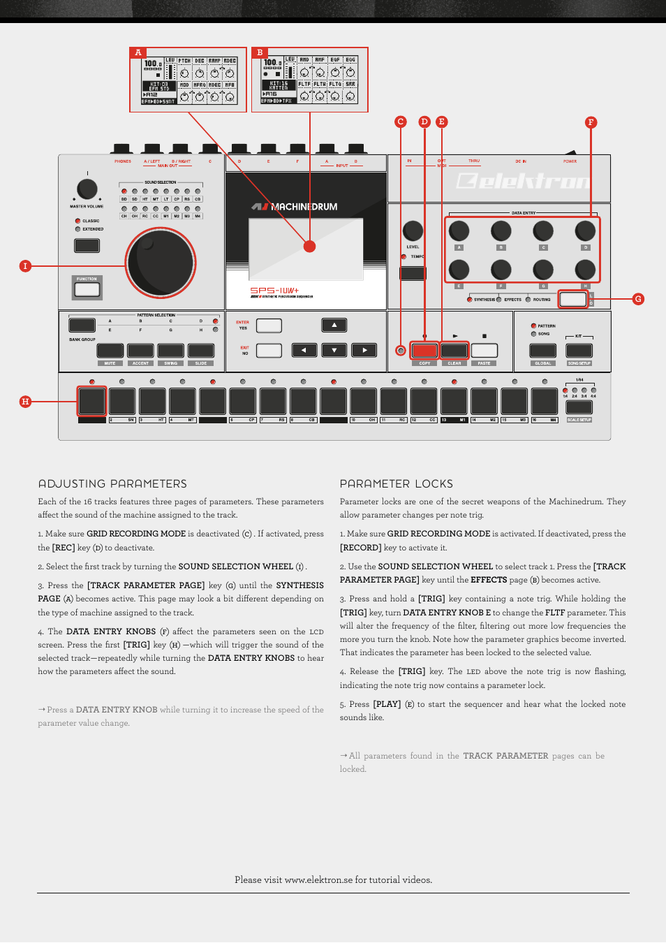 Adjusting, Parameters, Parameter | Locks | Elektron Machinedrum User Manual | Page 2 / 2