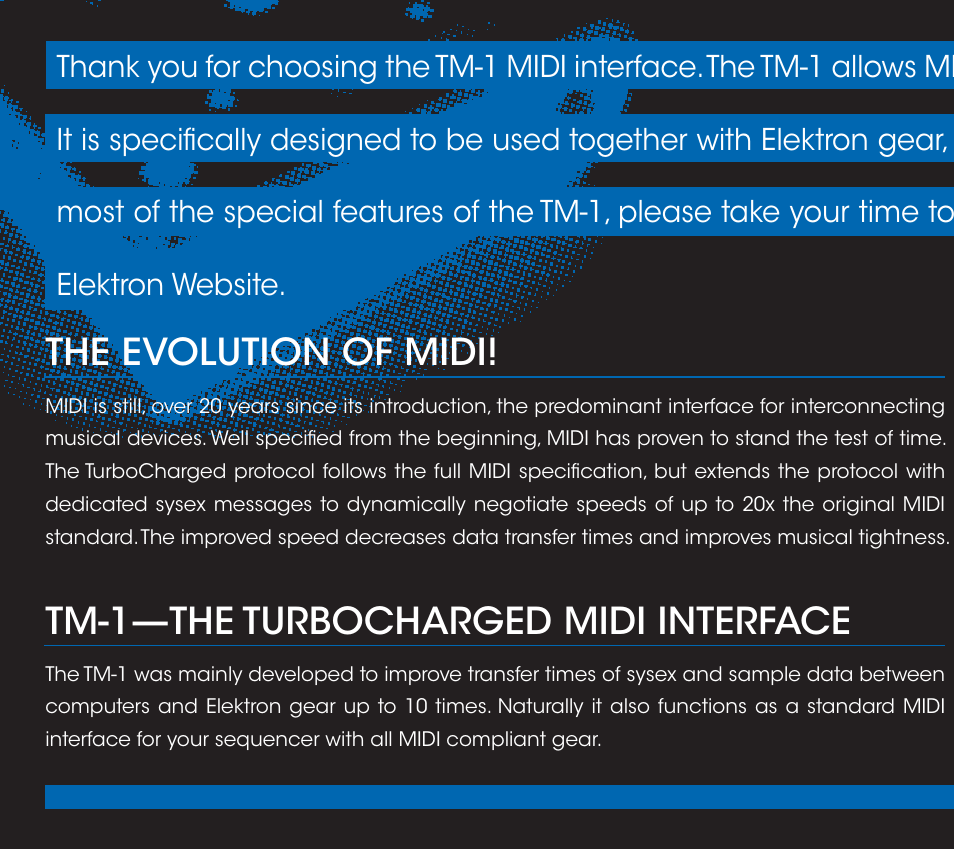 The evolution of midi, Tm-1—the turbocharged midi interface | Elektron TM-1 User Manual | Page 2 / 10