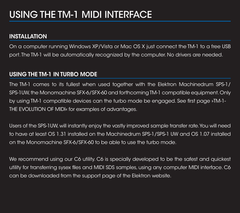 Using the tm-1 midi interface | Elektron TM-1 User Manual | Page 5 / 10