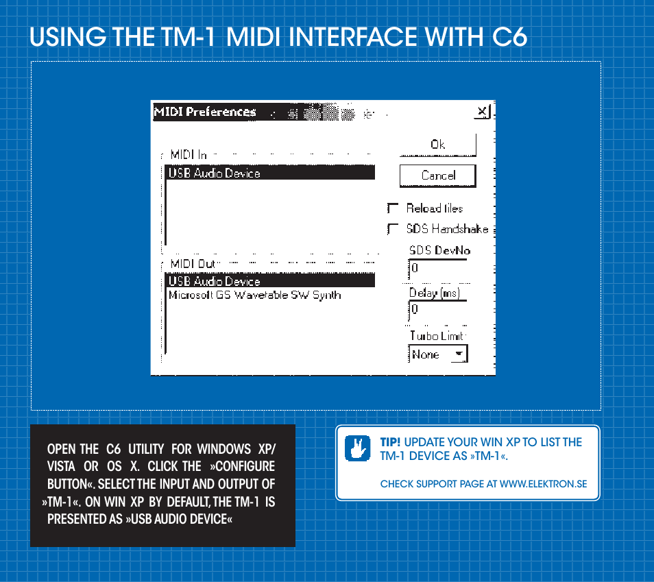 Using the tm-1 midi interface with c6 | Elektron TM-1 User Manual | Page 7 / 10