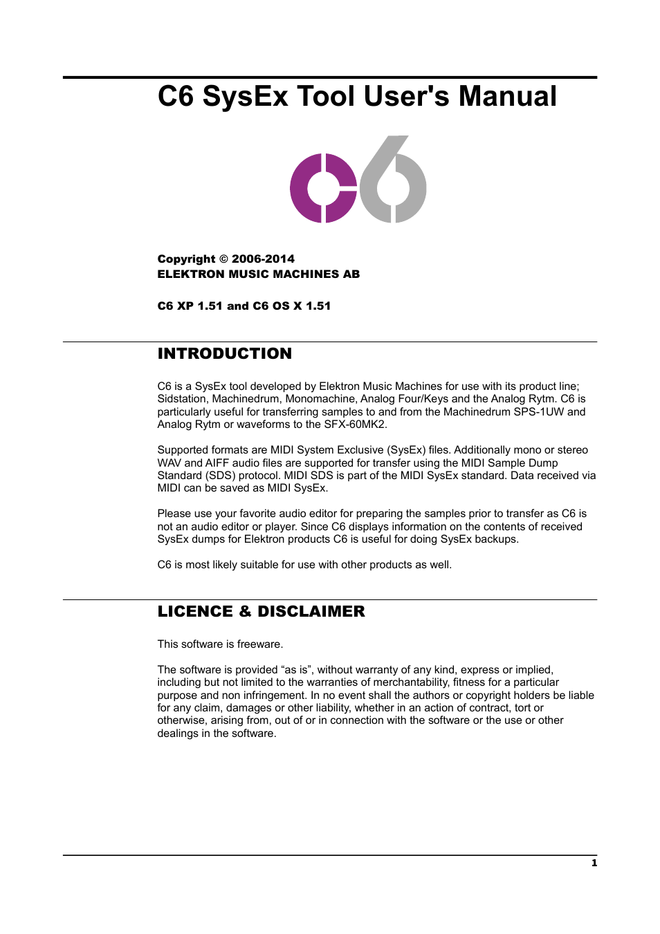 Elektron C6 User Manual | 6 pages