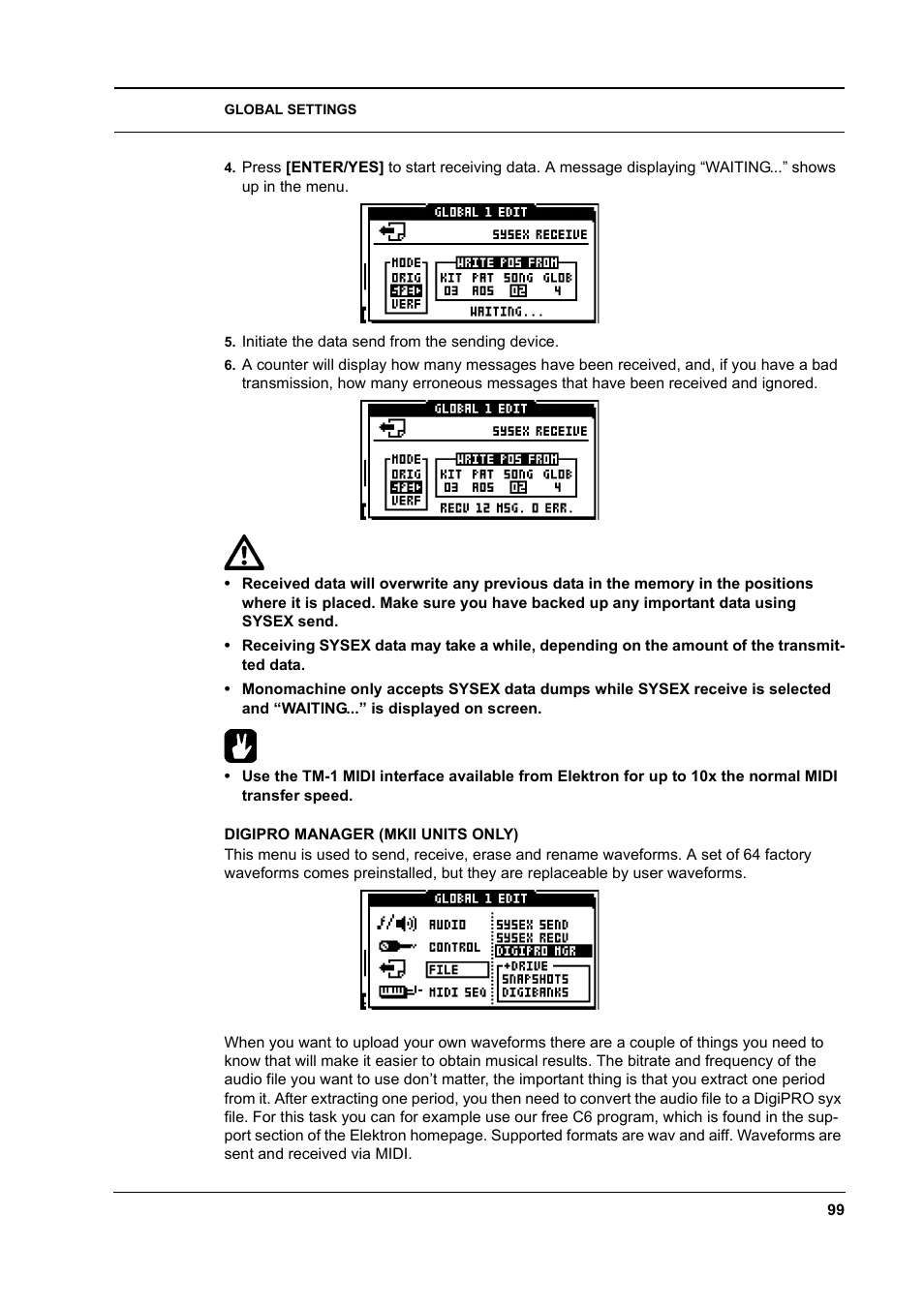 Digipro manager (mkii units only), Digipro manager (mkii units only) -99 | Elektron Monomachine User Manual | Page 107 / 158