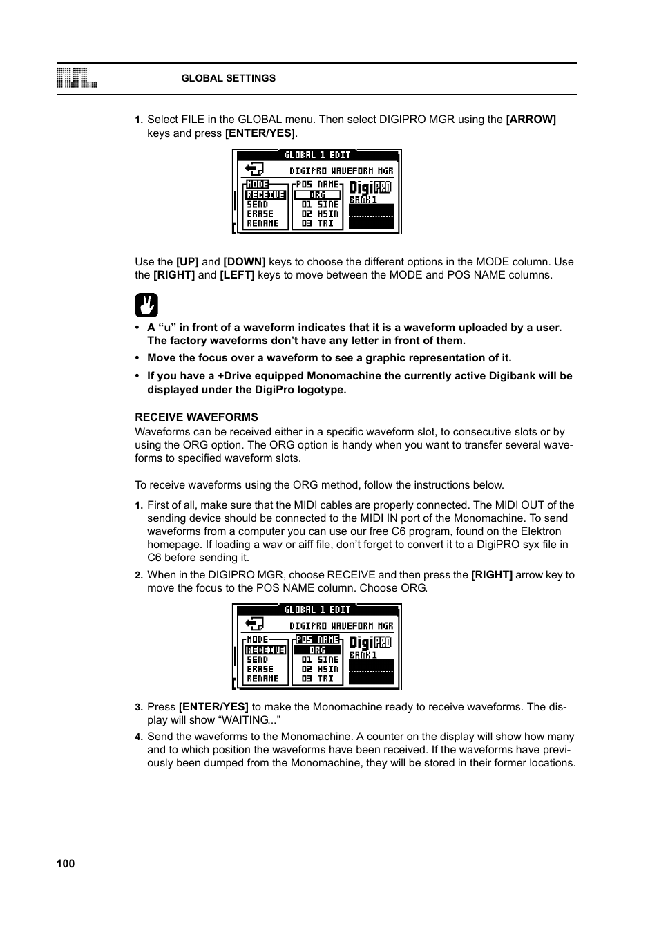 Receive waveforms, Receive waveforms -100 | Elektron Monomachine User Manual | Page 108 / 158