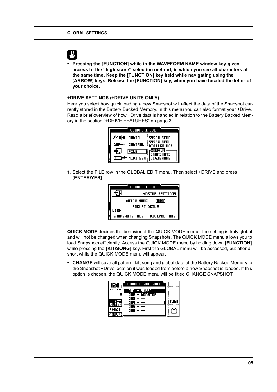 Drive settings (+drive units only), Drive settings (+drive units only) -105 | Elektron Monomachine User Manual | Page 113 / 158