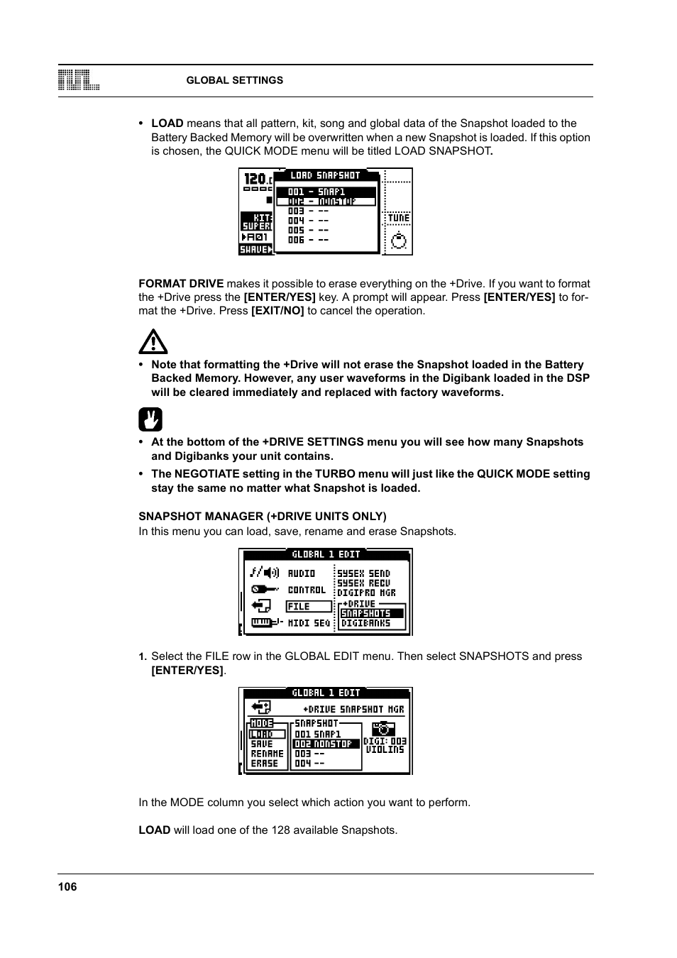 Snapshot manager (+drive units only), Snapshot manager (+drive units only) -106 | Elektron Monomachine User Manual | Page 114 / 158