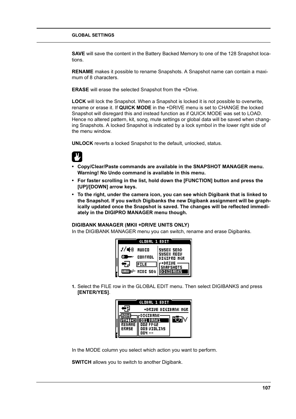 Digibank manager (mkii +drive units only), Digibank manager (mkii +drive units only) -107 | Elektron Monomachine User Manual | Page 115 / 158