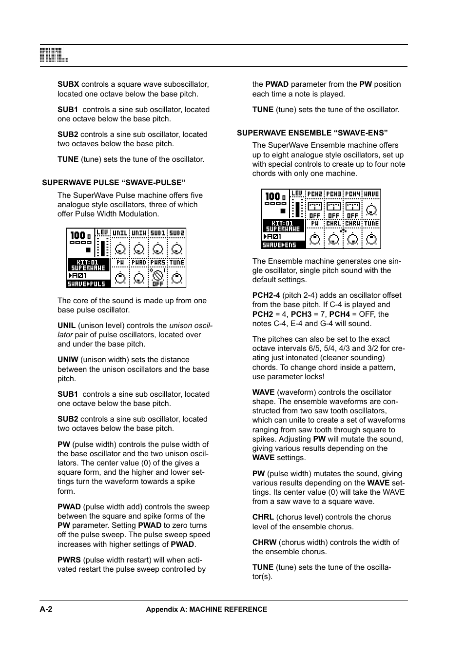 Superwave pulse “swave-pulse, Superwave ensemble “swave-ens | Elektron Monomachine User Manual | Page 126 / 158