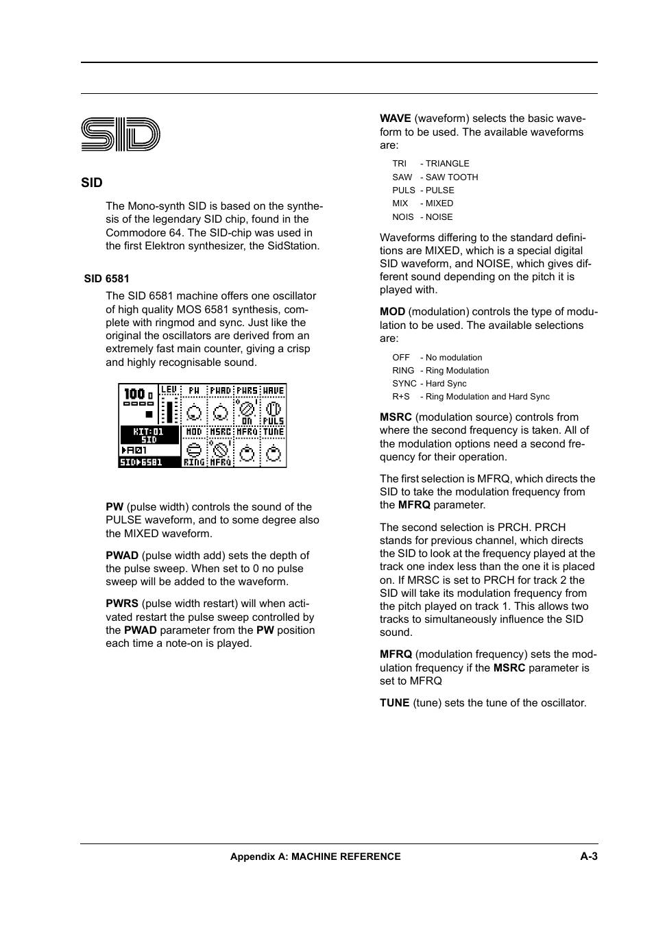 Sid 6581 | Elektron Monomachine User Manual | Page 127 / 158