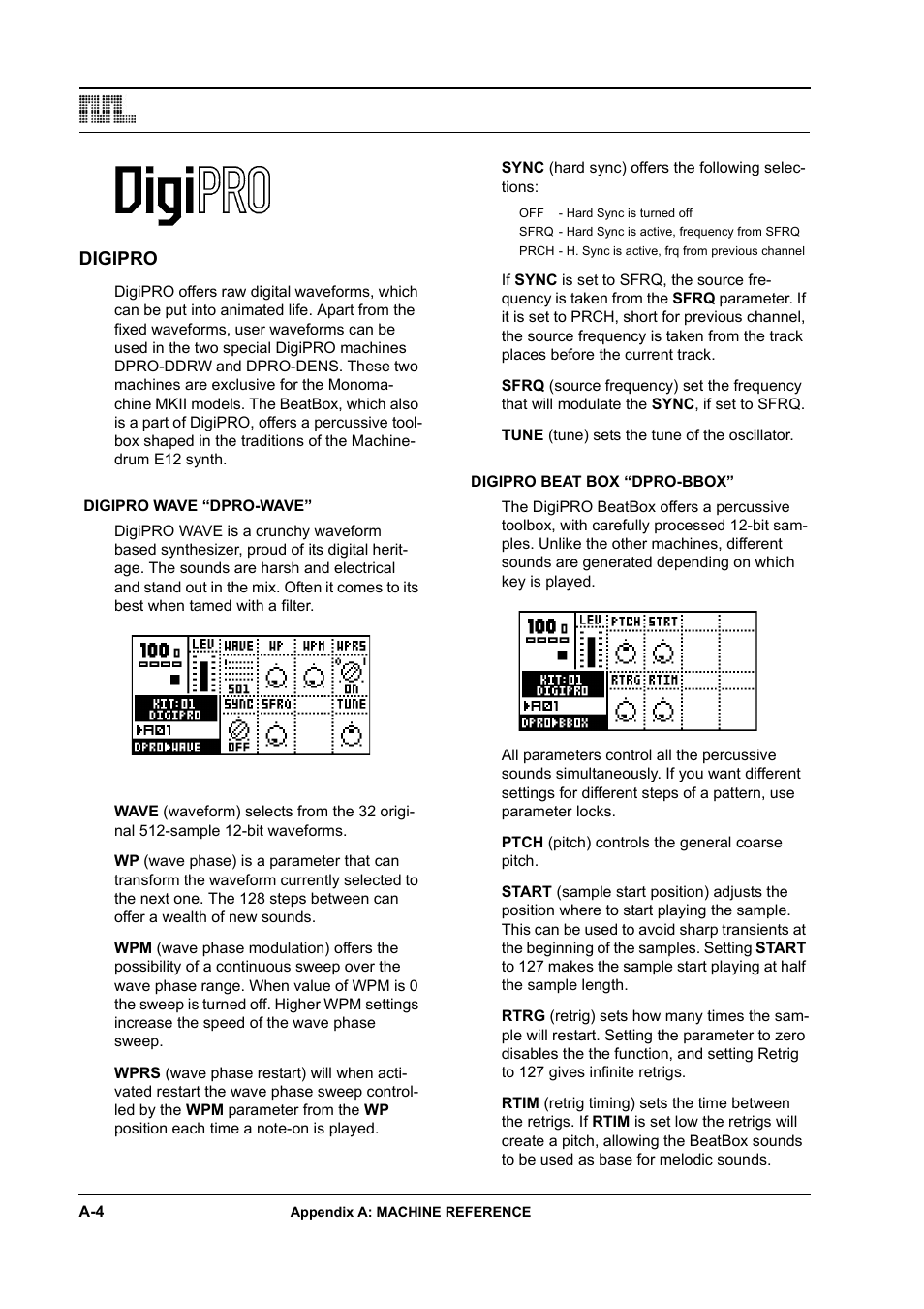 Digipro, Digipro wave “dpro-wave, Digipro beat box “dpro-bbox | Elektron Monomachine User Manual | Page 128 / 158