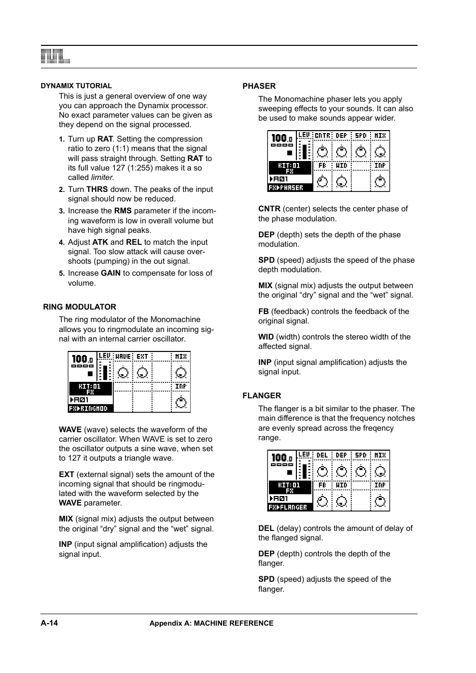 Dynamix tutorial, Ring modulator, Phaser | Flanger | Elektron Monomachine User Manual | Page 138 / 158