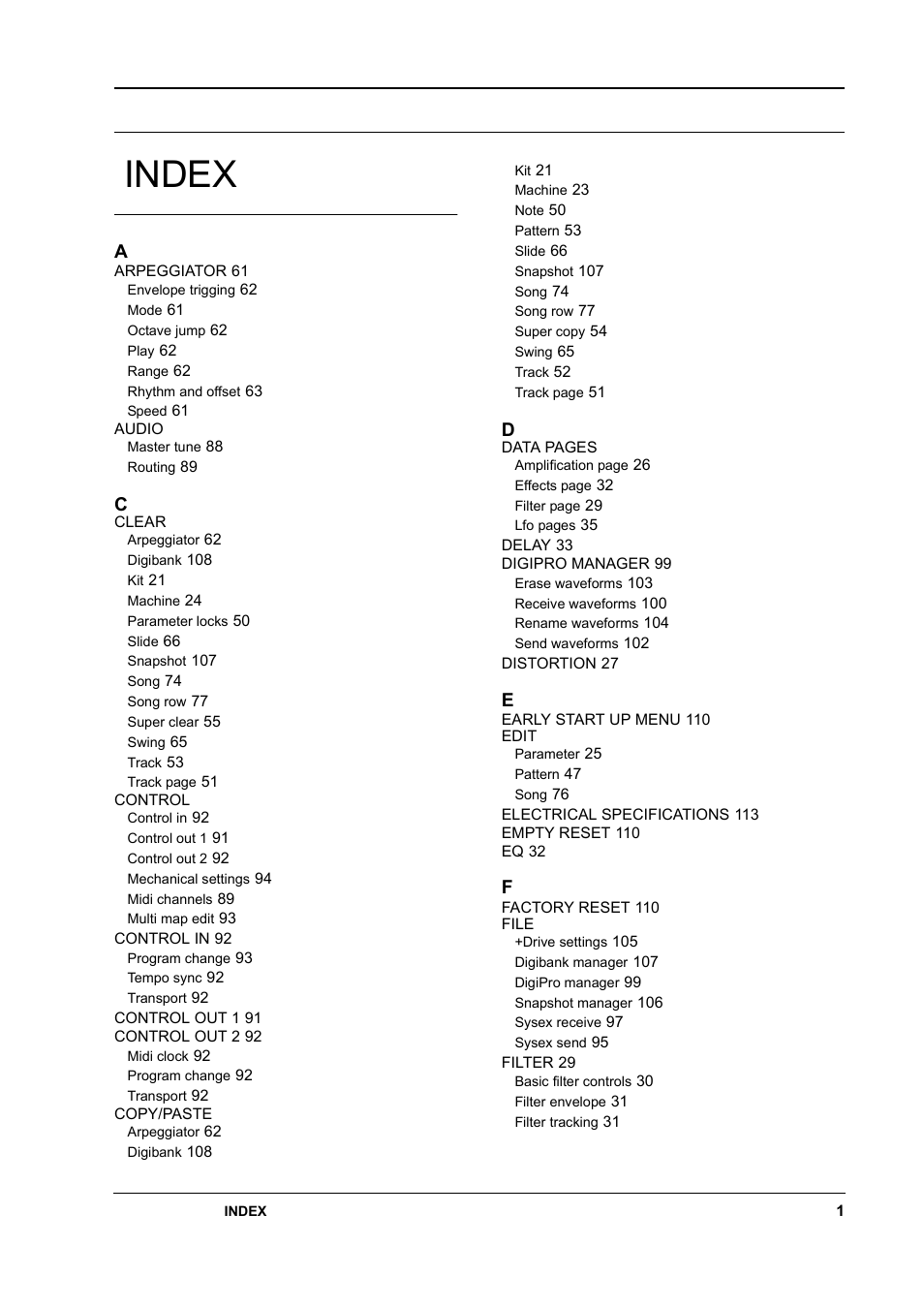 Index | Elektron Monomachine User Manual | Page 153 / 158