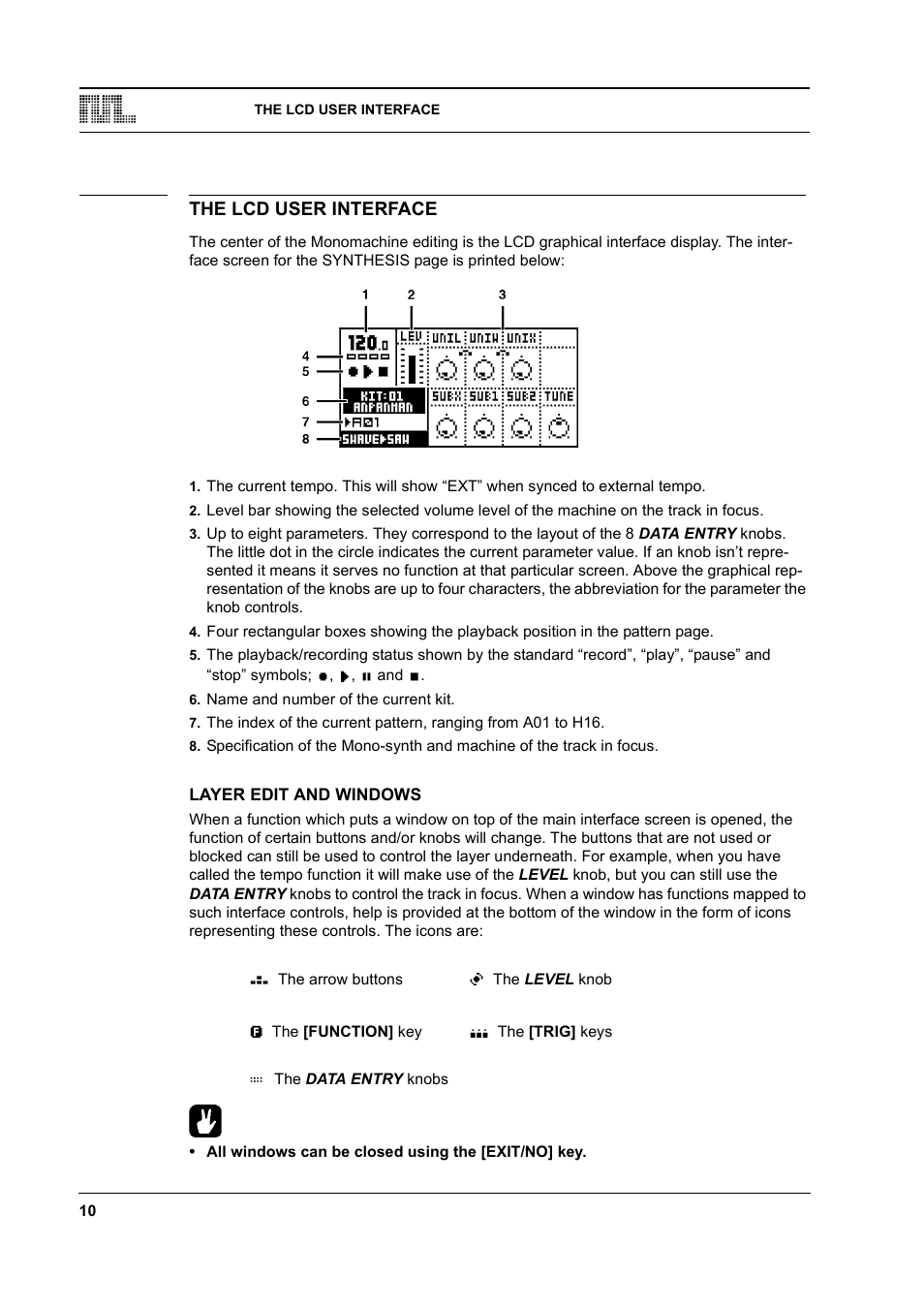 The lcd user interface, Layer edit and windows, The lcd user interface -10 | Layer edit and windows -10 | Elektron Monomachine User Manual | Page 18 / 158