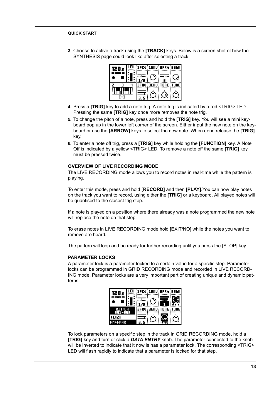 Overview of live recording mode, Parameter locks | Elektron Monomachine User Manual | Page 21 / 158