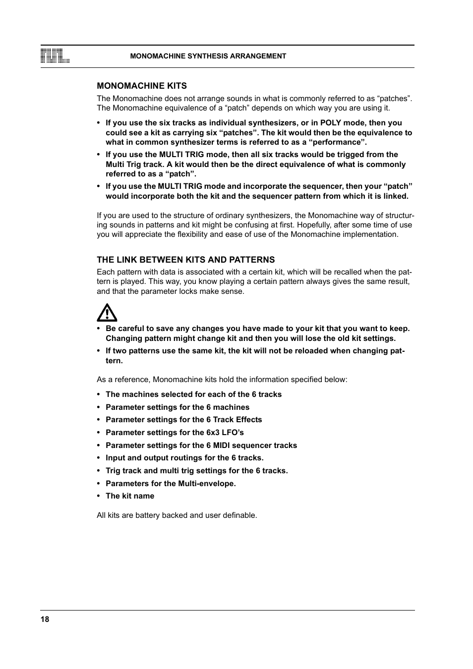 Monomachine kits, The link between kits and patterns | Elektron Monomachine User Manual | Page 26 / 158