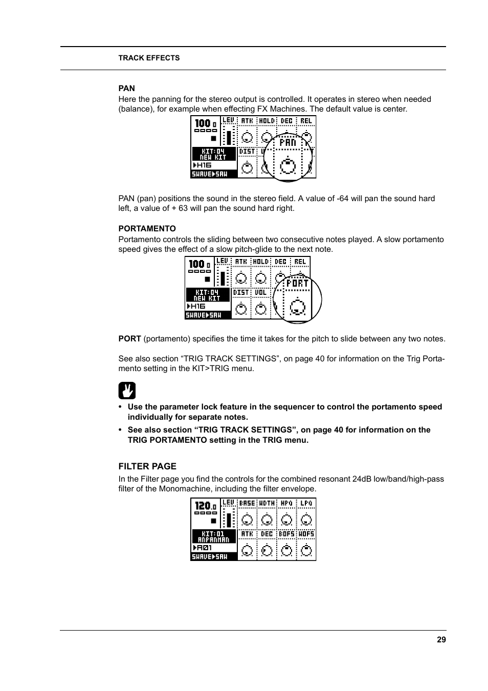 Portamento, Pan -29 portamento -29 | Elektron Monomachine User Manual | Page 37 / 158