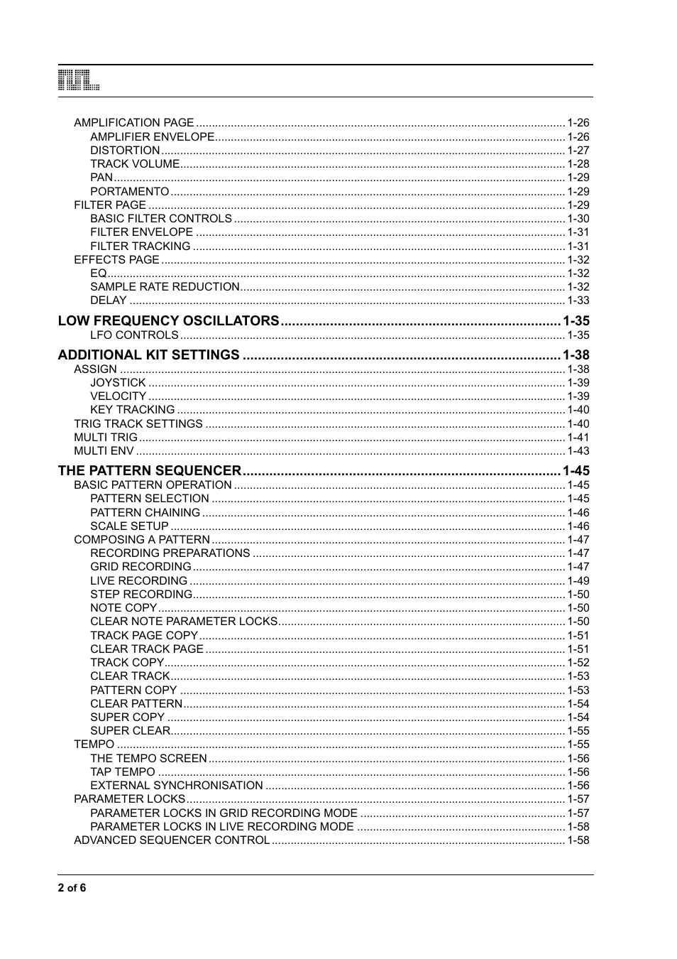 Low frequency oscillators -35, Additional kit settings -38, The pattern sequencer -45 | Elektron Monomachine User Manual | Page 4 / 158