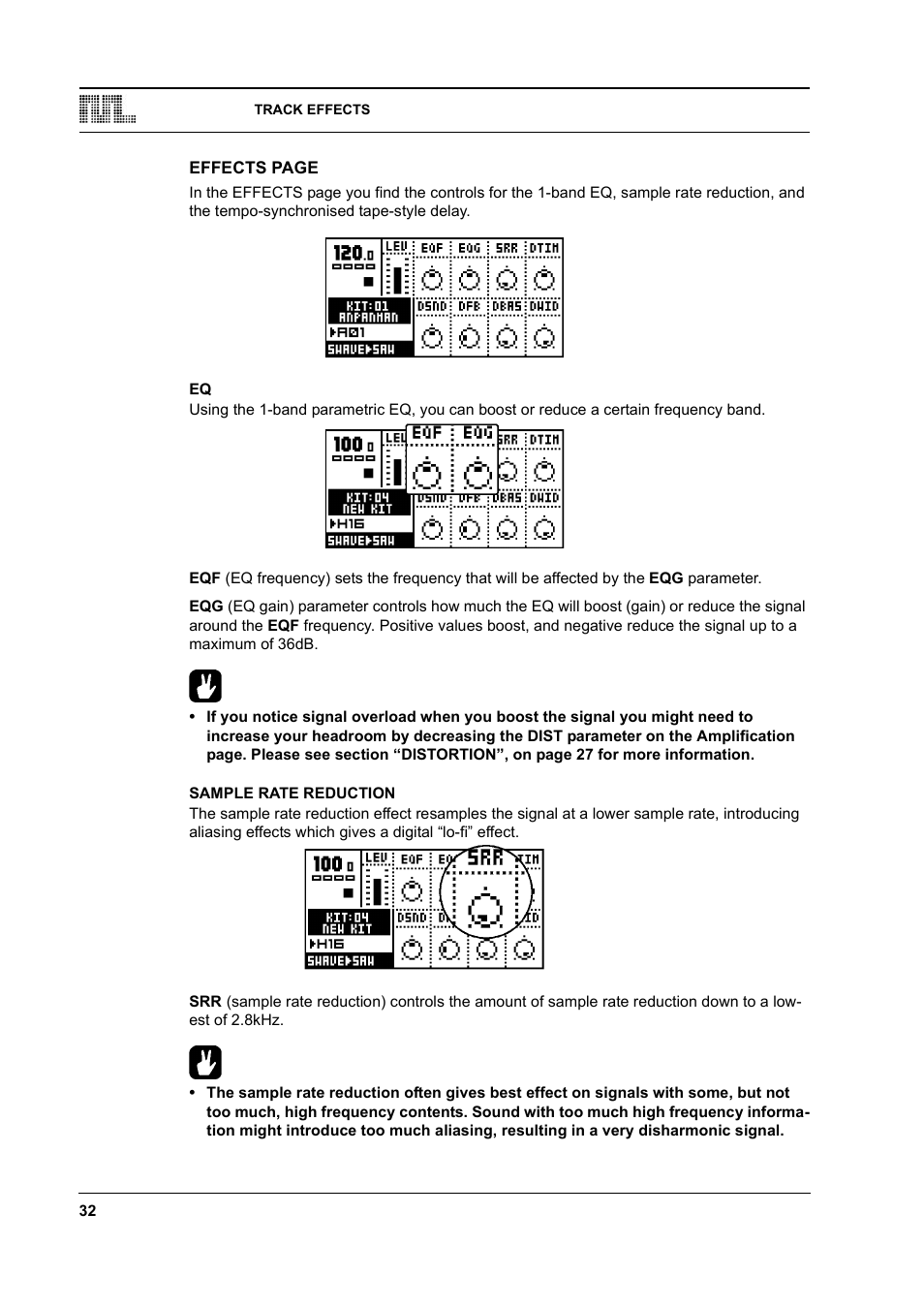Sample rate reduction, Eq -32 sample rate reduction -32 | Elektron Monomachine User Manual | Page 40 / 158