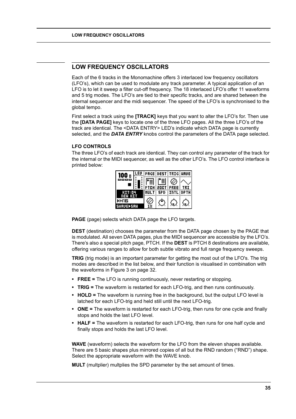 Low frequency oscillators, Lfo controls, Low frequency oscillators -35 | Lfo controls -35 | Elektron Monomachine User Manual | Page 43 / 158