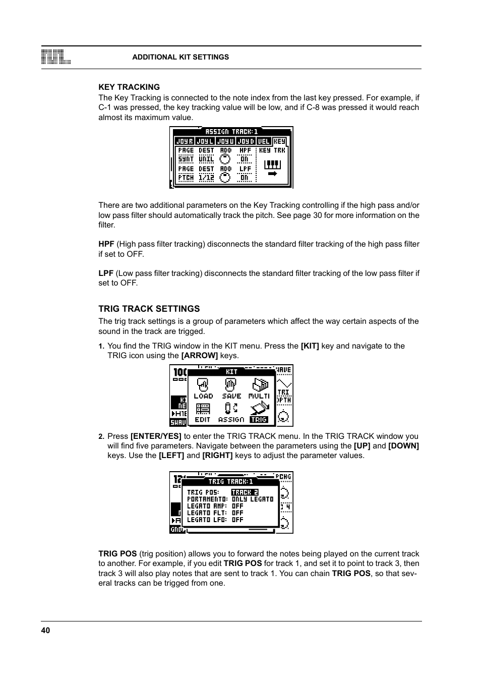 Key tracking, Trig track settings, Key tracking -40 | Trig track settings -40 | Elektron Monomachine User Manual | Page 48 / 158