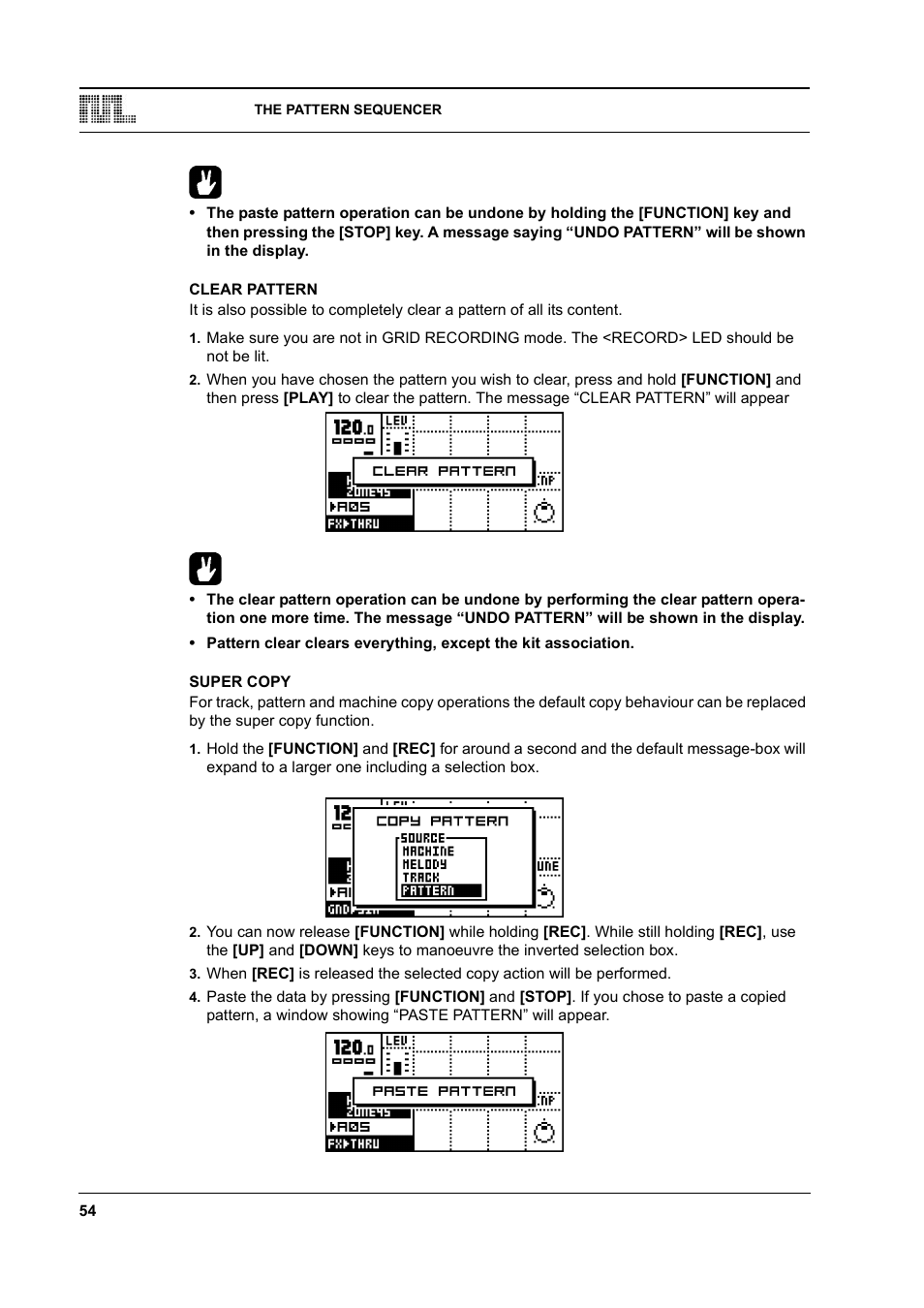 Clear pattern, Super copy, Clear pattern -54 super copy -54 | Elektron Monomachine User Manual | Page 62 / 158