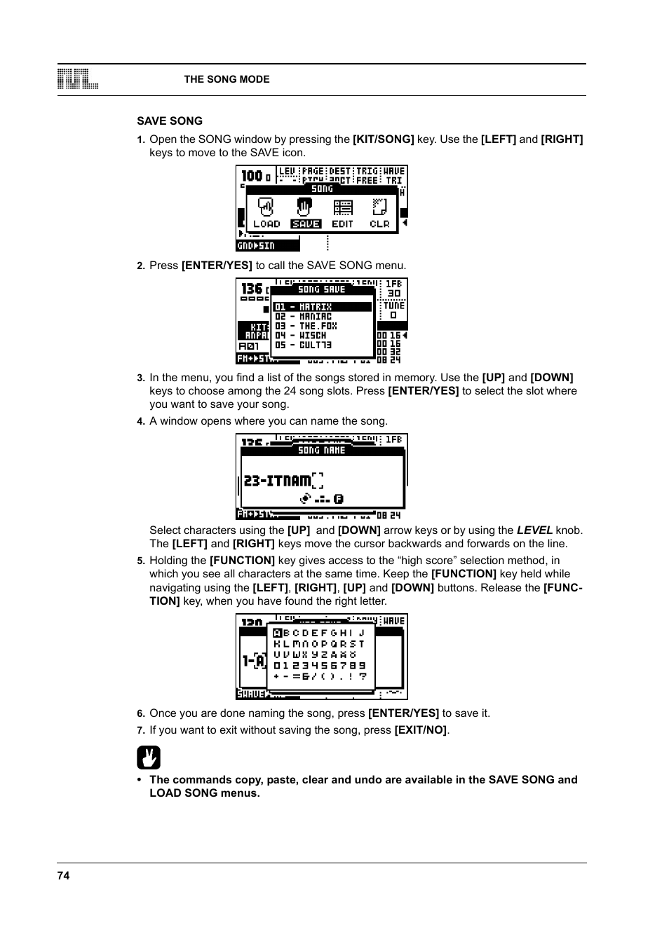 Save song, Save song -74 | Elektron Monomachine User Manual | Page 82 / 158
