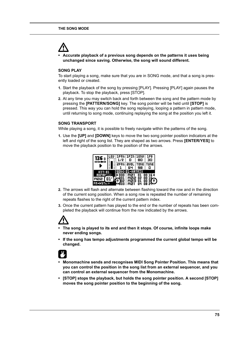 Song play, Song transport, Song play -75 song transport -75 | Elektron Monomachine User Manual | Page 83 / 158