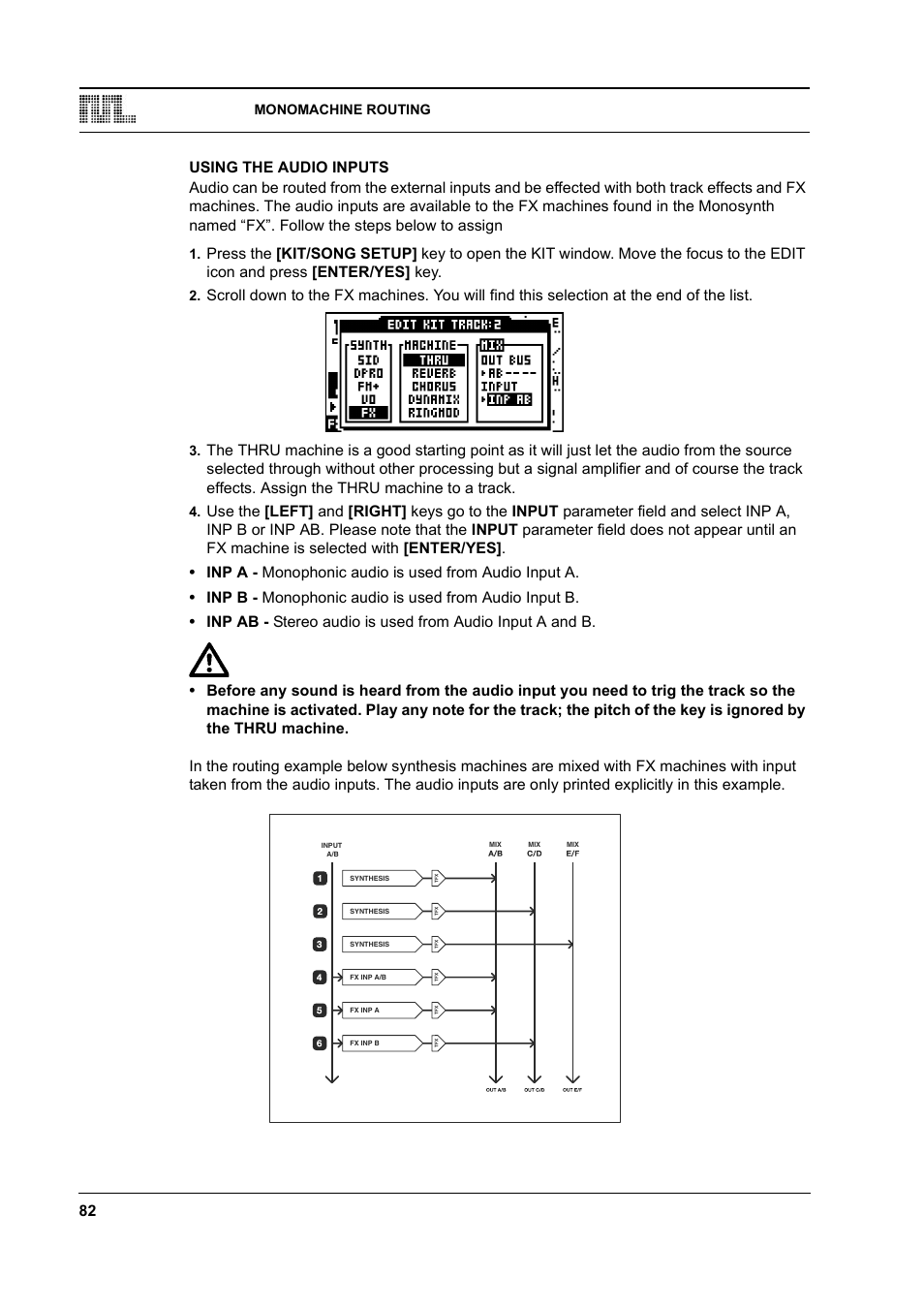 Using the audio inputs, Using the audio inputs -82 | Elektron Monomachine User Manual | Page 90 / 158