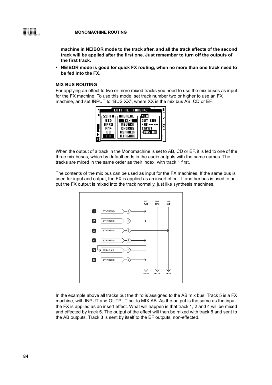 Mix bus routing, Mix bus routing -84, Monomachine routing | Elektron Monomachine User Manual | Page 92 / 158