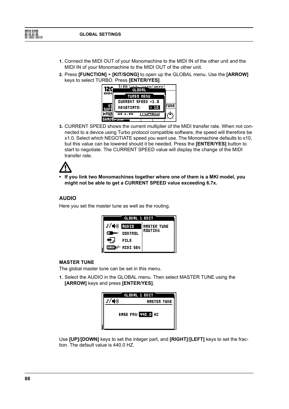 Audio, Master tune, Audio -88 | Master tune -88 | Elektron Monomachine User Manual | Page 96 / 158