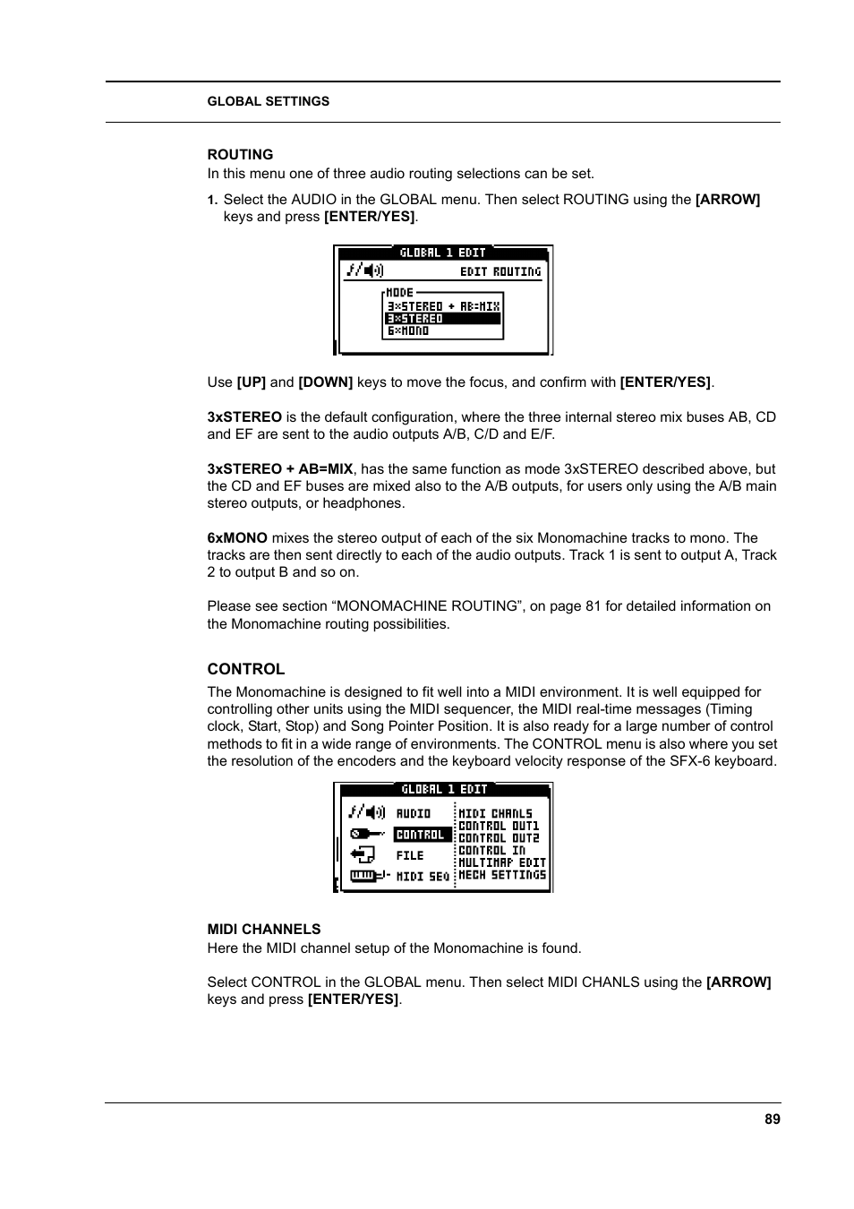Routing, Control, Midi channels | Routing -89, Control -89, Midi channels -89 | Elektron Monomachine User Manual | Page 97 / 158
