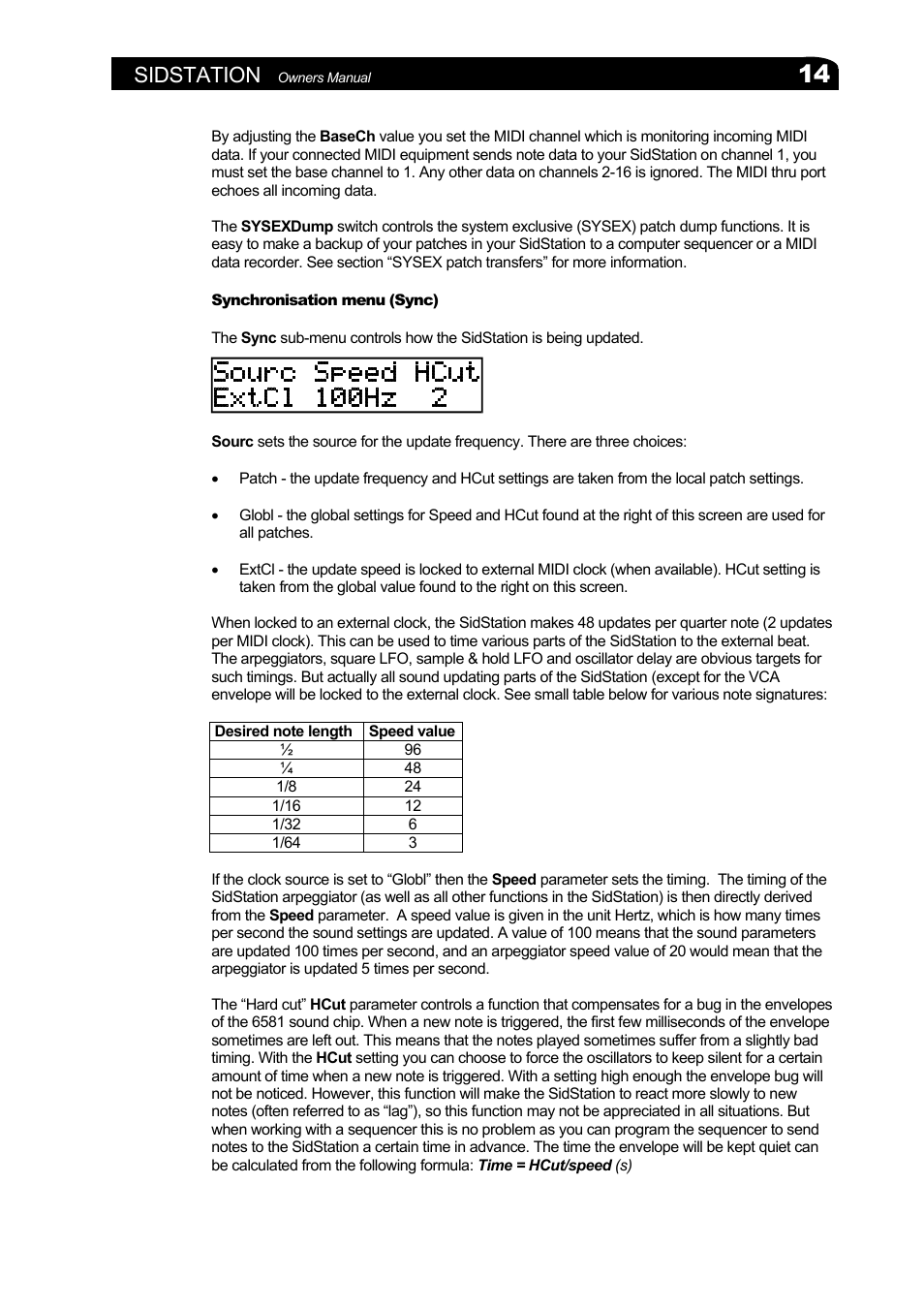 Synchronisation menu (sync), Sidstation | Elektron Sidstation User Manual | Page 14 / 45