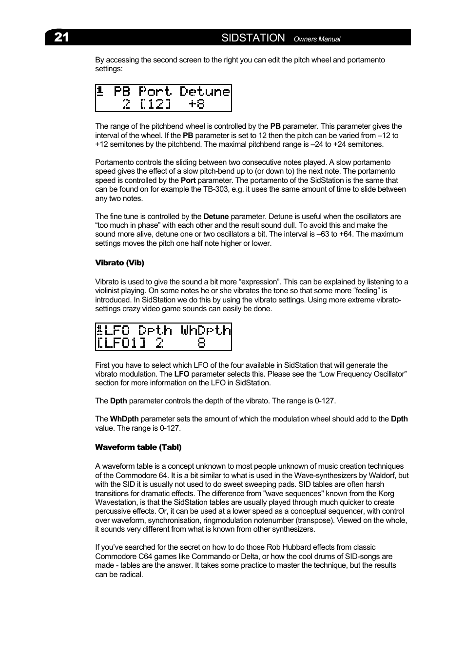 Vibrato (vib), Waveform table (tabl), Vibrato (vib) waveform table (tabl) | Sidstation | Elektron Sidstation User Manual | Page 21 / 45