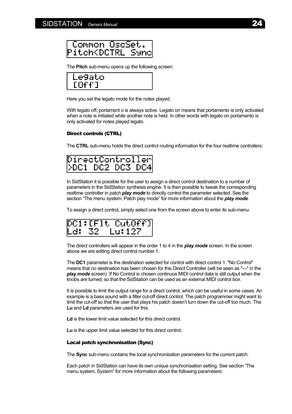 Direct controls (ctrl), Local patch synchronisation (sync), Sidstation | Elektron Sidstation User Manual | Page 24 / 45