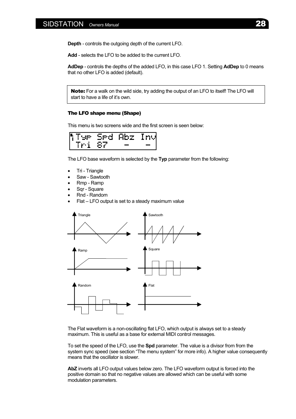 The lfo shape menu (shape), Sidstation | Elektron Sidstation User Manual | Page 28 / 45