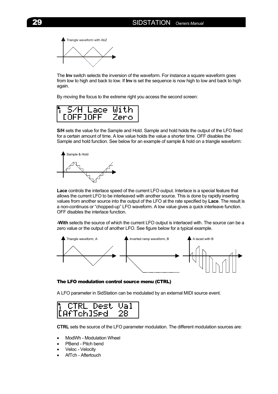 The lfo modulation control source menu (ctrl), Sidstation | Elektron Sidstation User Manual | Page 29 / 45